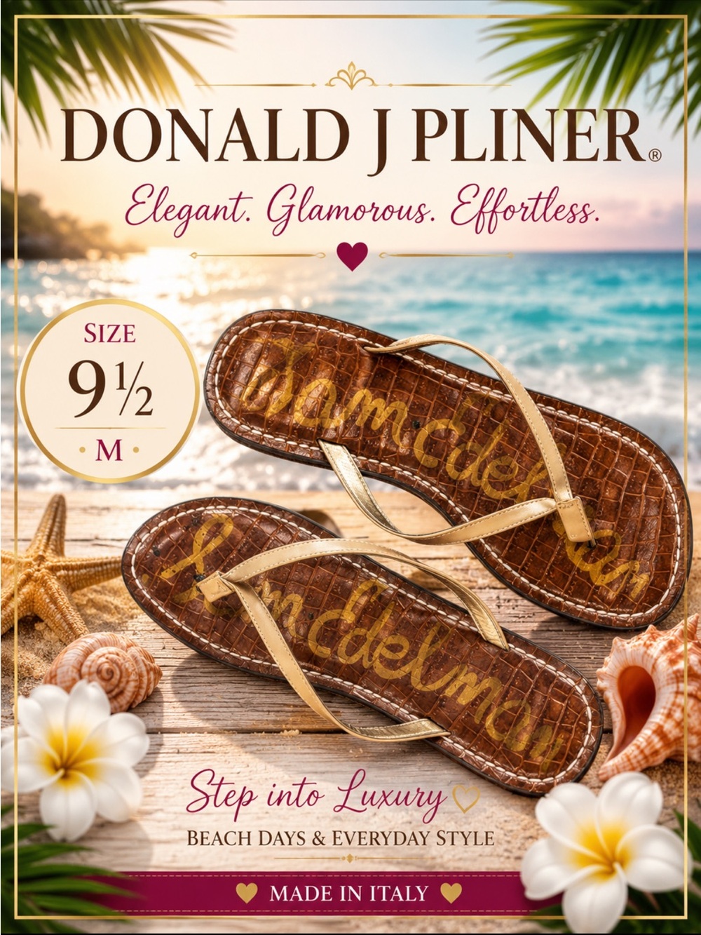 Donald J Pliner Brown Croc-Embossed Sandals with Gold Straps